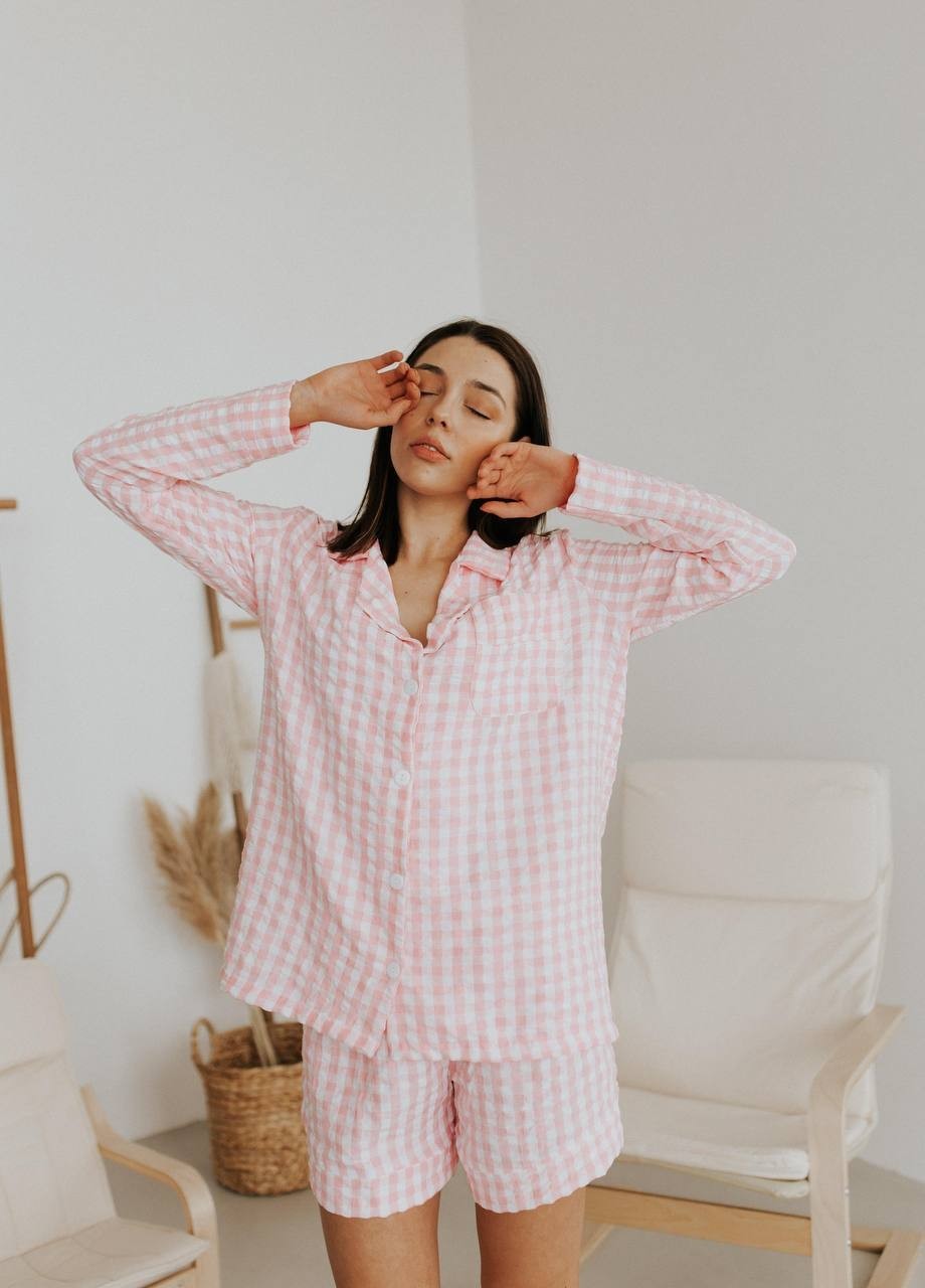 

Пижама Hochu.brand (Рубашка+Шорты) M в клетку розовая