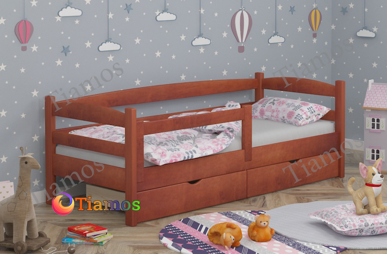 

Детская Кровать односпальная с Ящиками 80х190 и бортиком защитным внизу Нота Плюс Wellmebely сосна Яблоня Л6