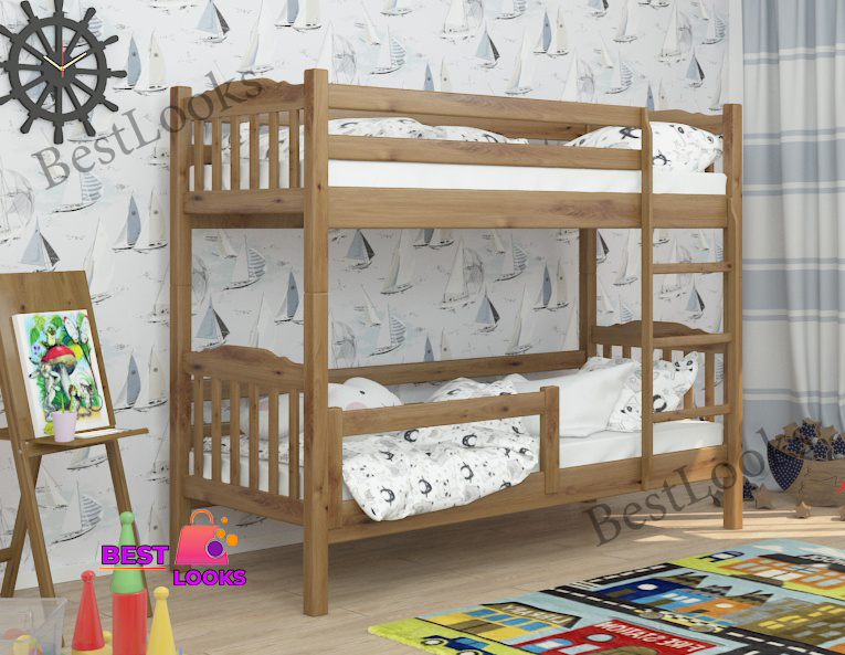 

Кровать Двухъярусная 80х190 с бортиком защитным Wellmebely Бай-Бай Трансформер сосна Орех Светлый Л6