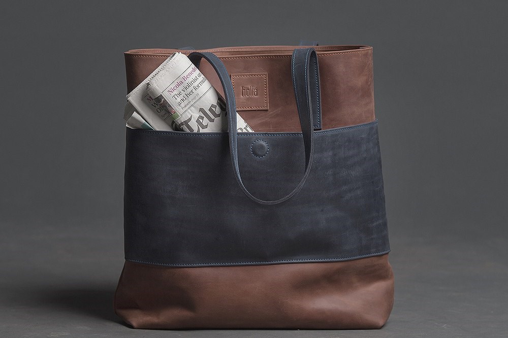 

Дизайнерская кожаная сумка-шоппер ручной работы Hola, TOTE BAG // HOT BROWN x NAVY BLUE (hl-TOTE BAG)