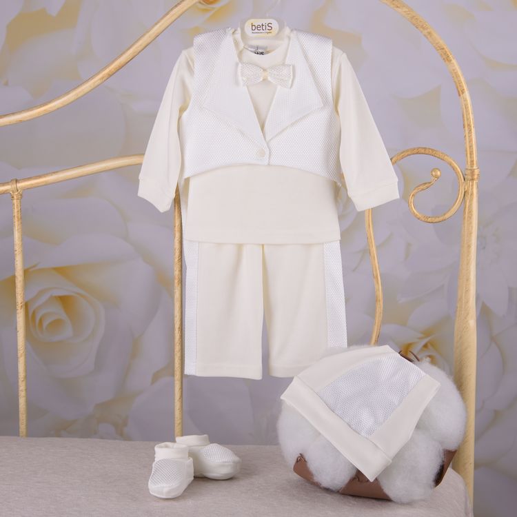 

Костюм BetiS "Елеганс" д.р. Хлопчик Кофта, штани, фрак, шапочка, пінетки Молочний Інтерлок 27684151 Зріст 74