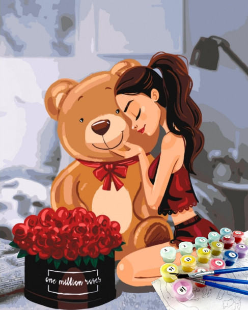 

Картина по номерам Идейка Девушка с мишкой "One million roses" 40х50см