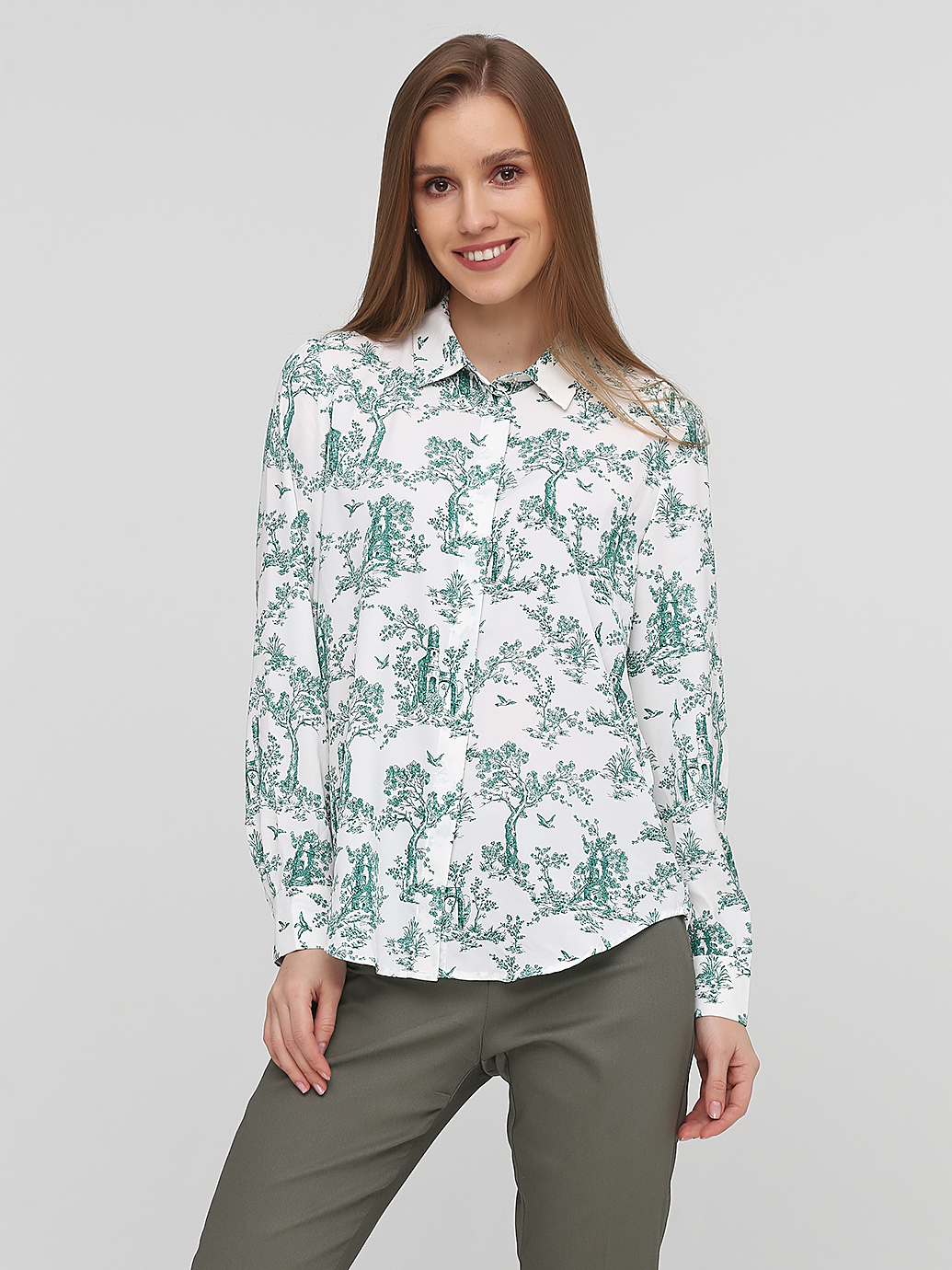 

Блузка H&M KK6956320 40 Белая с зеленым