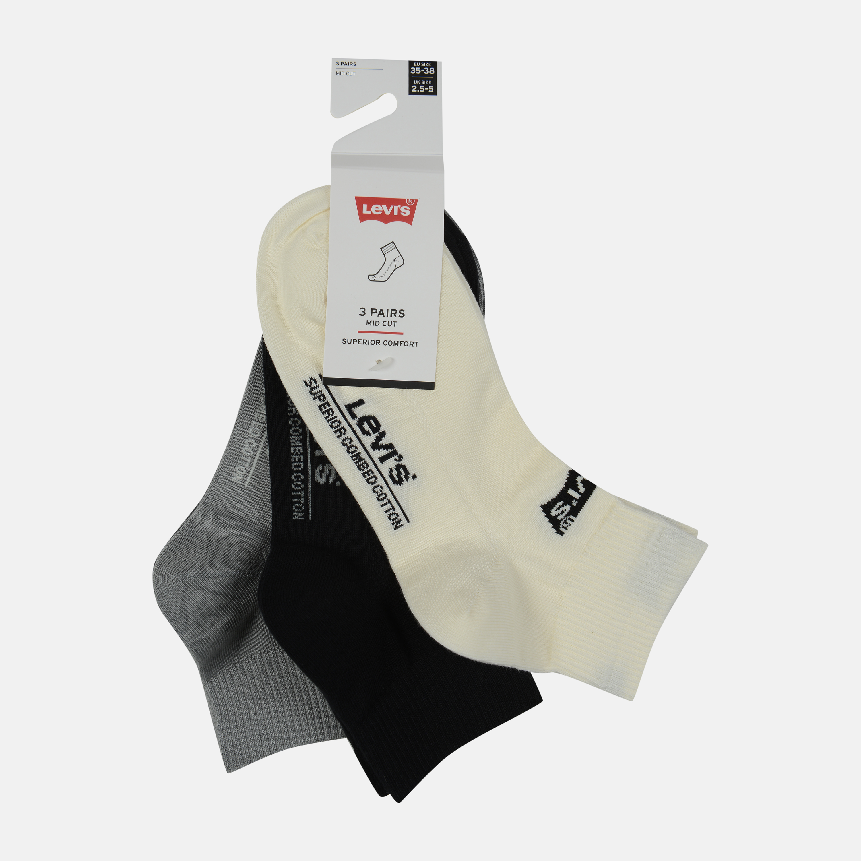 

Набор носков Levi's 903051001-003 35-38 3 пары White/Grey/Black