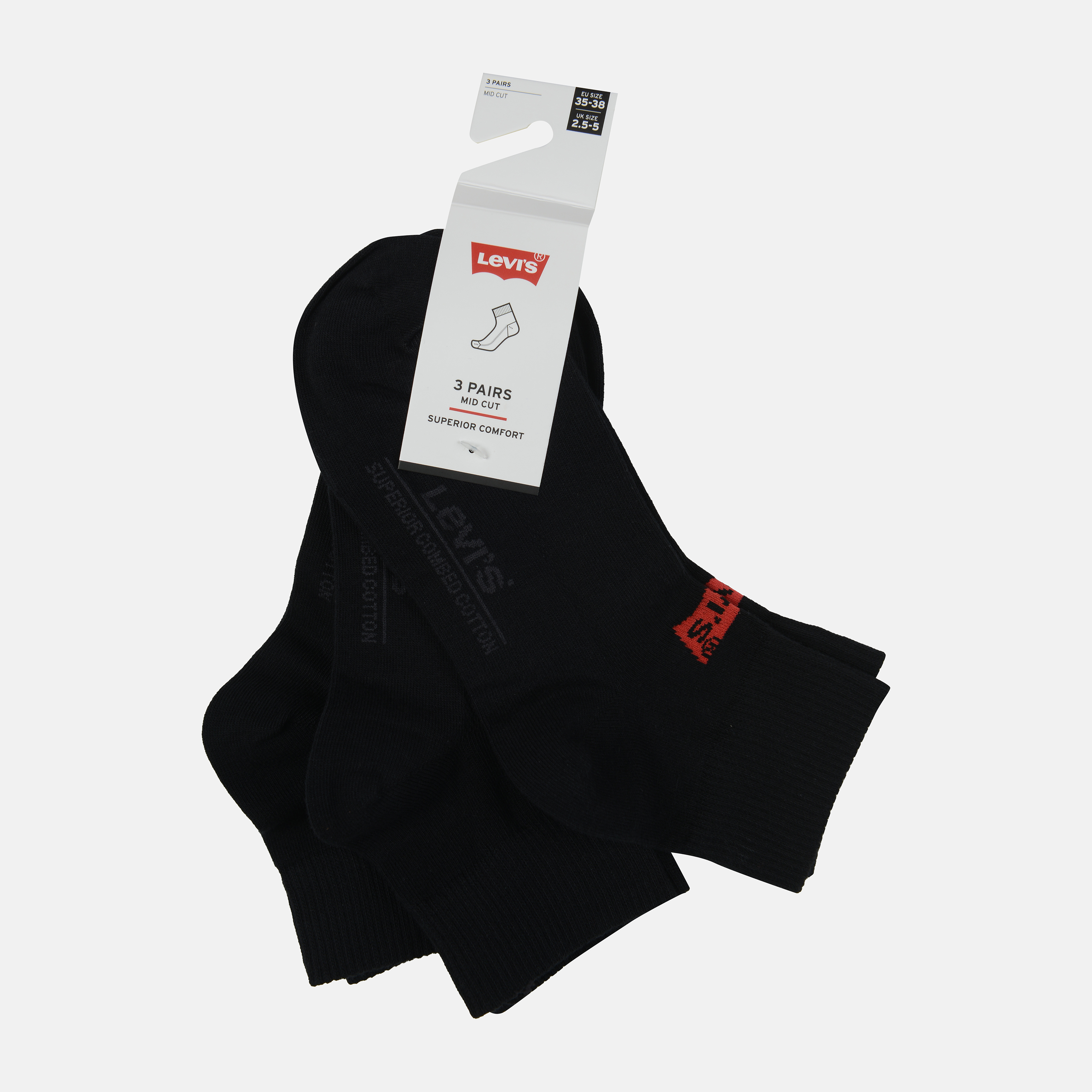 

Набор носков Levi's 903051001-884 35-38 3 пары Jet Black