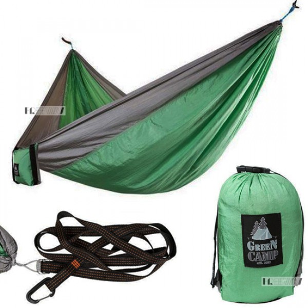 

Гамак подвесной для дачи для детей и взрослых туристический двухместный 310х220см +крепежи SAVETREE GreenCamp "CANYON" Green/Grey