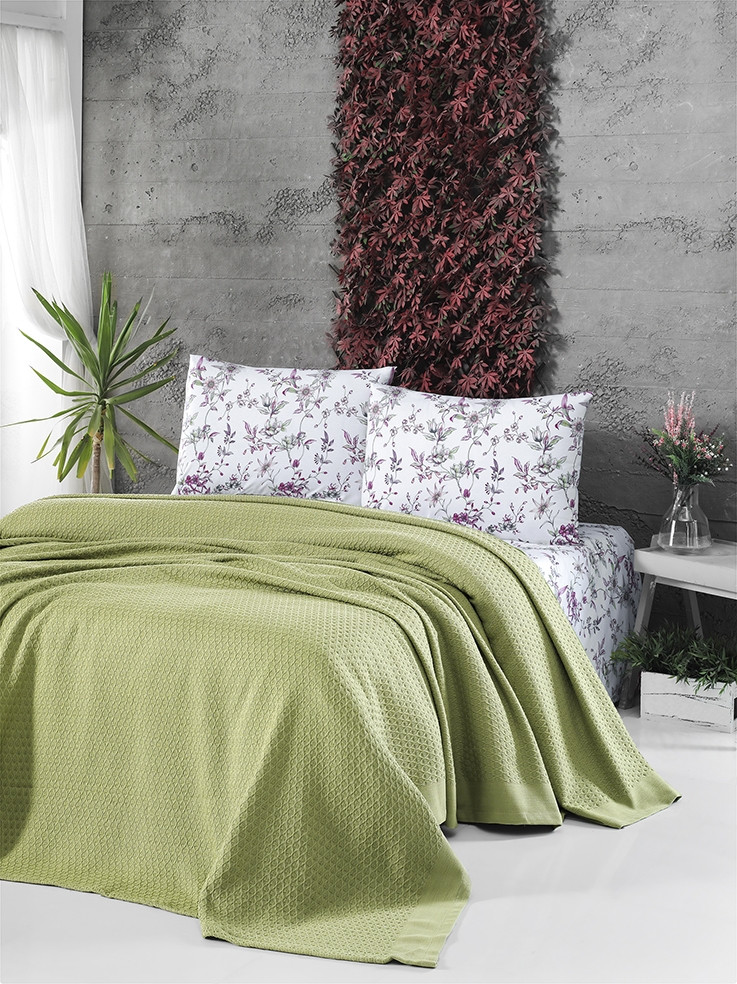 

Постельное белье+ плед Пике First Choice Soft Pike Takimi Yesil