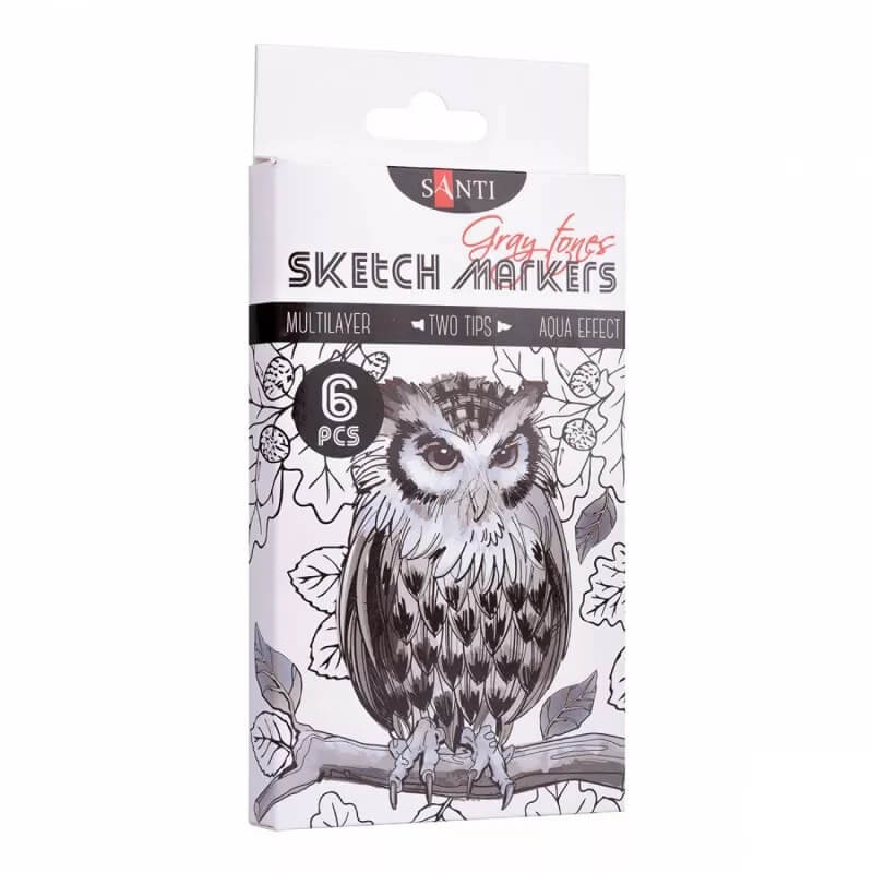 

Набор двусторонних скетч маркеров SANTI sketch Gray tones 6 шт. (SN-390544)