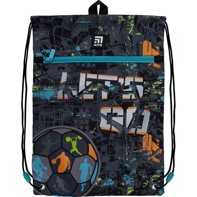 

Сумка для обуви Kite Education Let's go с карманом 46х33 см серо-черная (K21-601M-10)