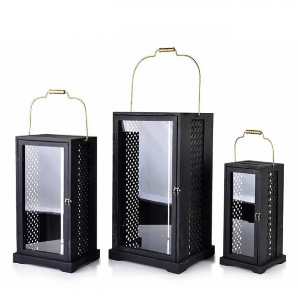 

Подсвечник Комплект деревянных фонарей Levi Black 3 шт. Flora 35269