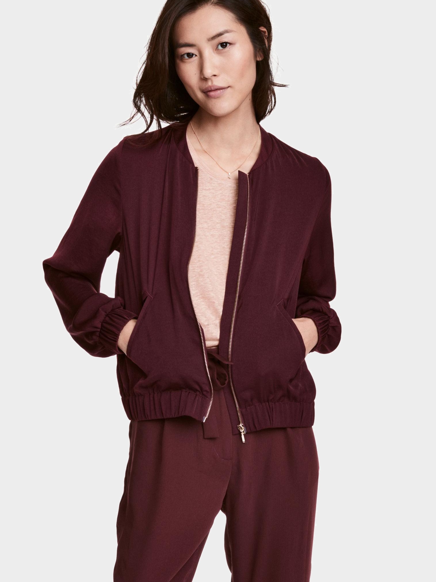 

Бомбер H&M 4402095-ACXK 34 Темно-бордовый