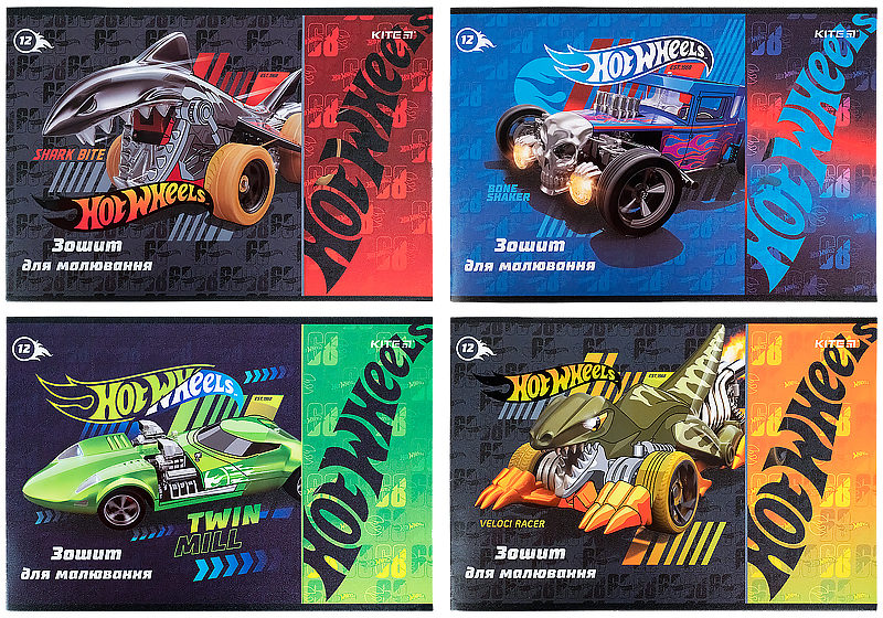 

Набор тетрадей для рисования Kite Hot Wheels скоба 12 листов 20 шт 4 дизайна (HW21-241)