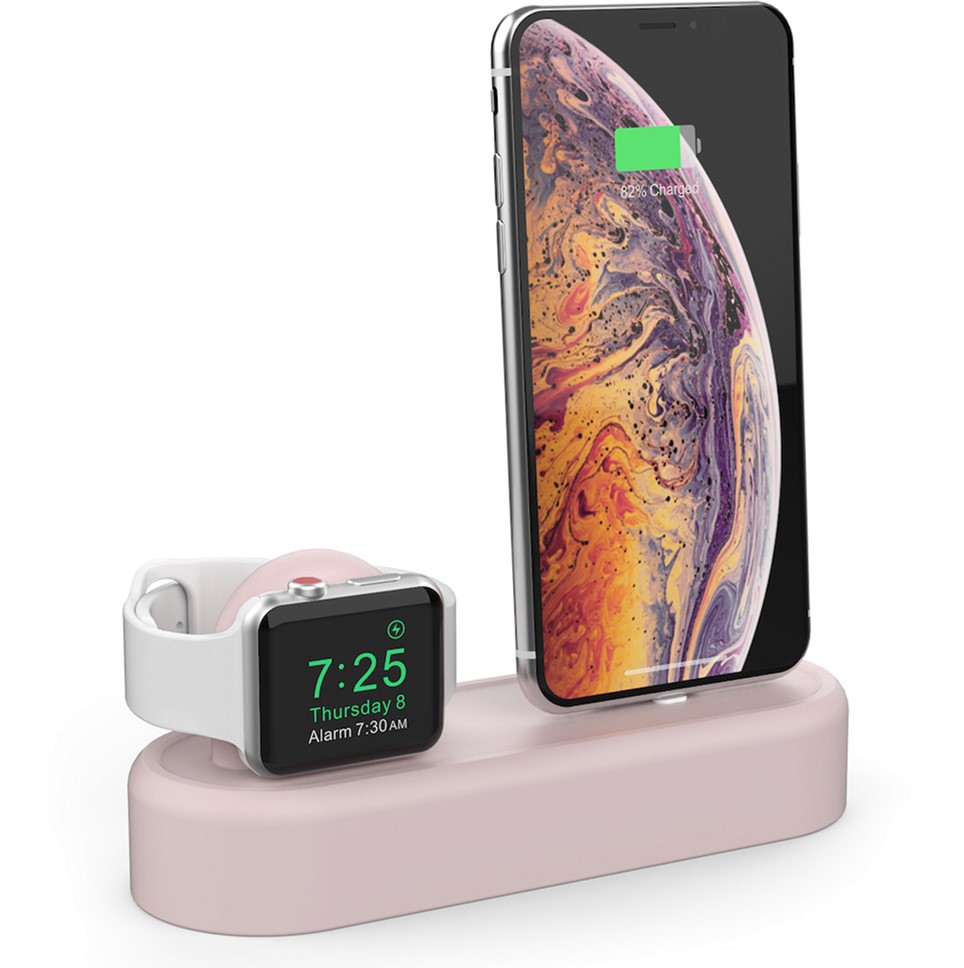 Акция на Силиконовая подставка AhaStyle 2 в 1 для Apple Watch и iPhone Pink (AHA-01560-PNK) от Rozetka UA