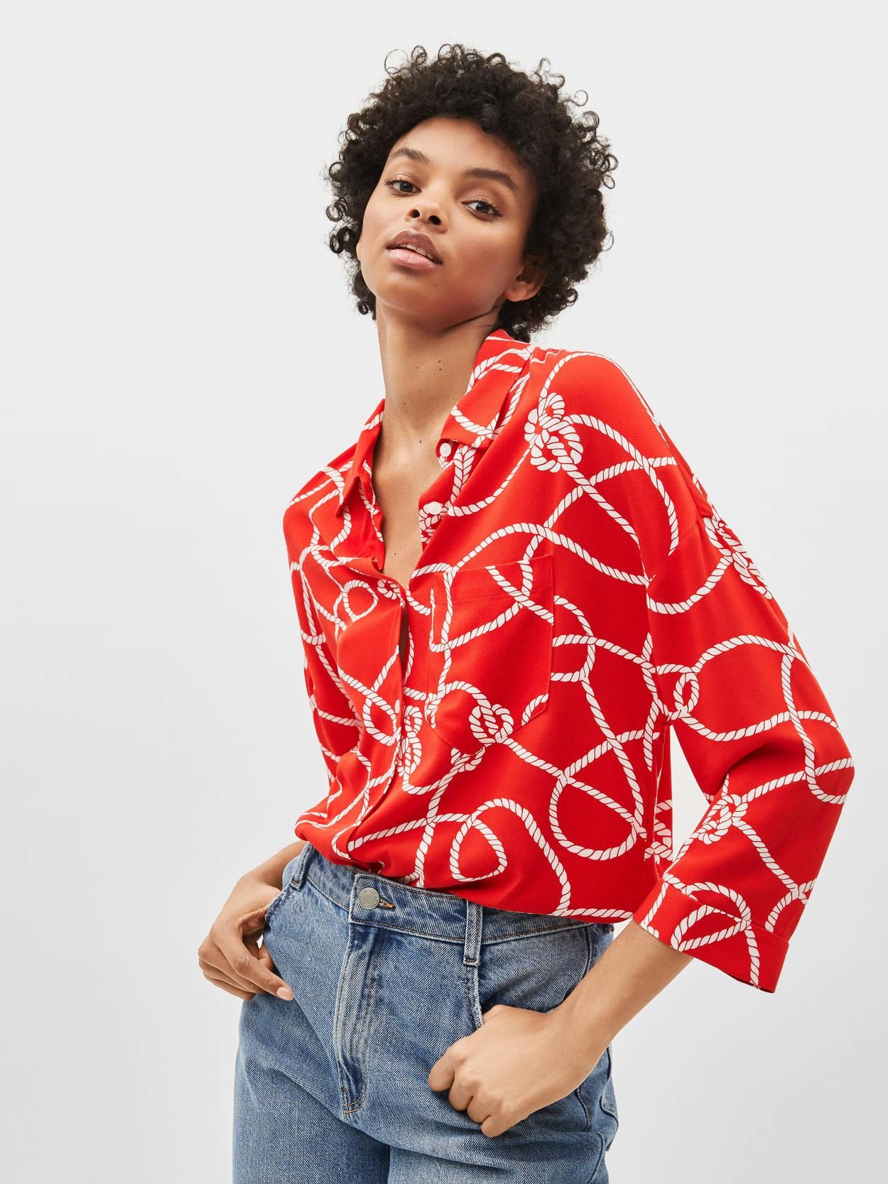 

Рубашка Bershka 0930/657/600-ADOU S Красная с белым