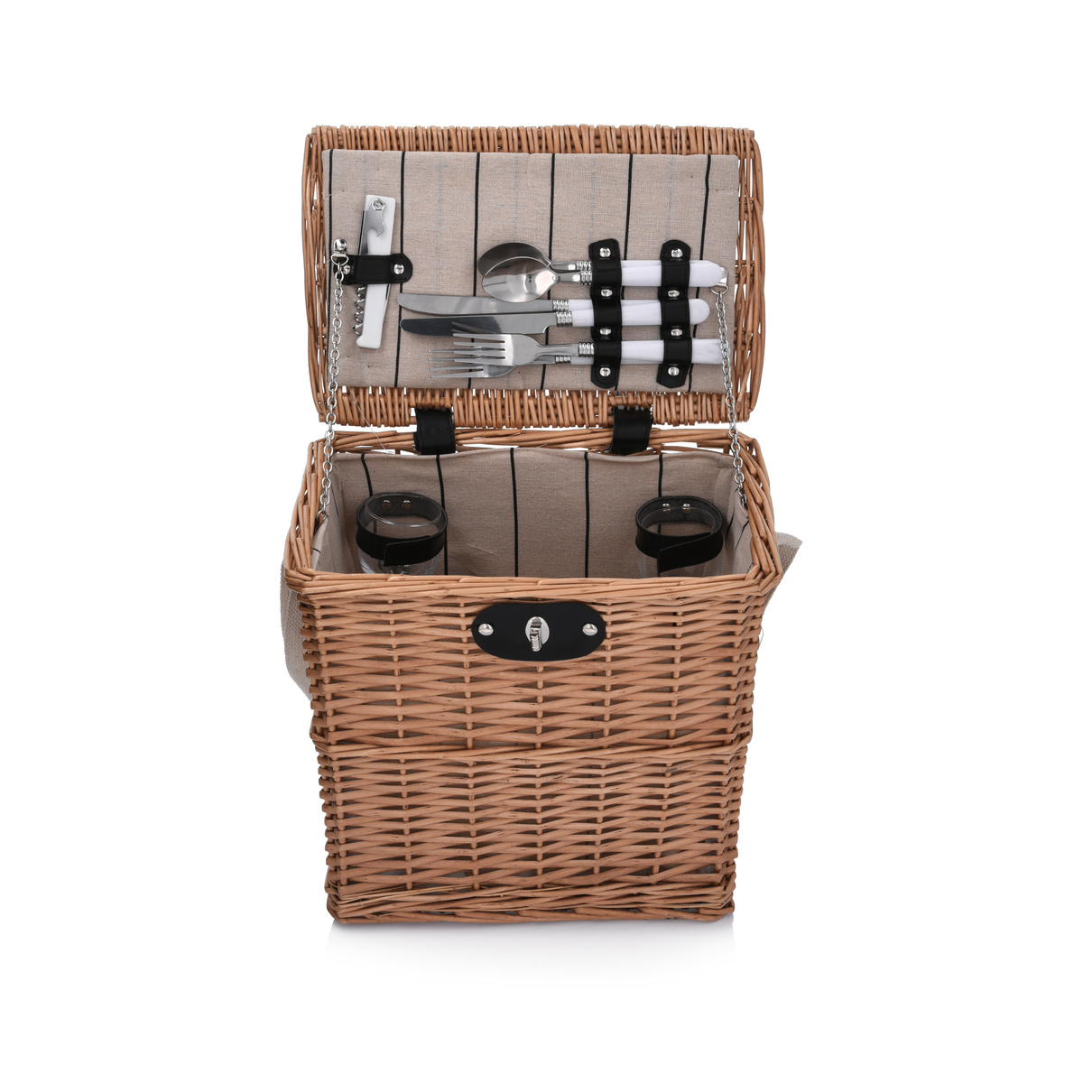 

Корзина DUKA PICKNICK для пикника на велосипед с утварью на 2 персоны коричневая плетеная 32х22х30 см (1219240)