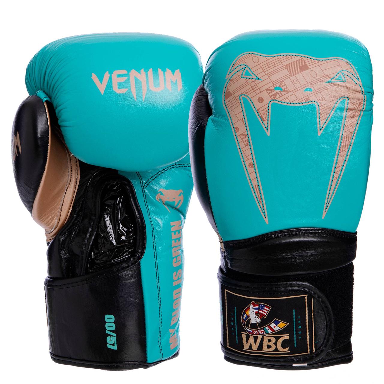 

Рукавиці боксерські шкіряні VENUM Giant 2.0 Для тренувань На липучці Бірюзовий-чорний (VL-1999) 12 унцій