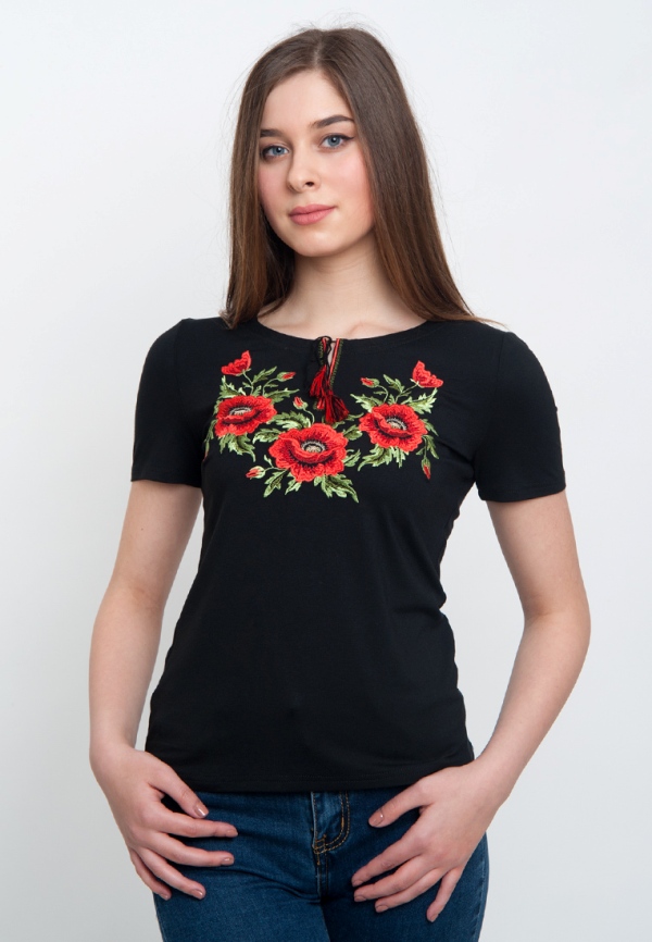 

Футболка с коротким рукавом Vyshyvanka "Маки" ХХХL Черная 5120к.р.