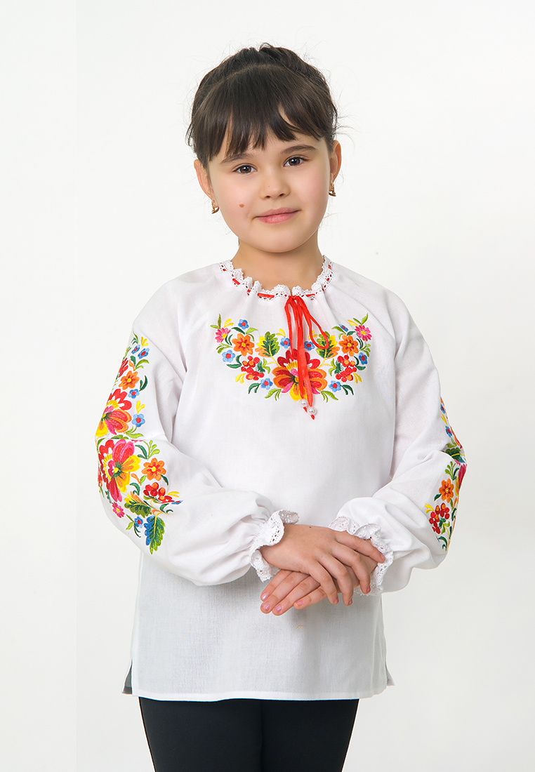 

Детская вышиванка Vyshyvanka "Петриковская роспись" 128 Белая 4330