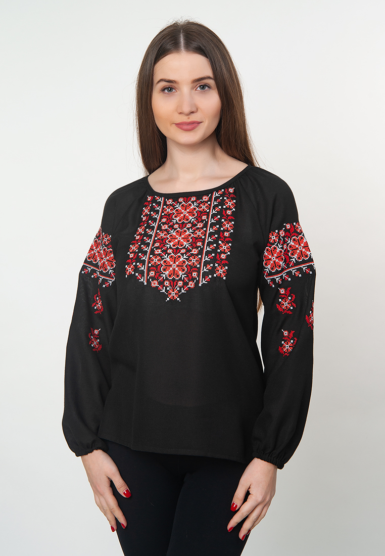 

Женская вышиванка Vyshyvanka "Цветочный орнамент"  Черная 4516, Женская вышиванка Vyshyvanka "Цветочный орнамент" 52 Черная 4516