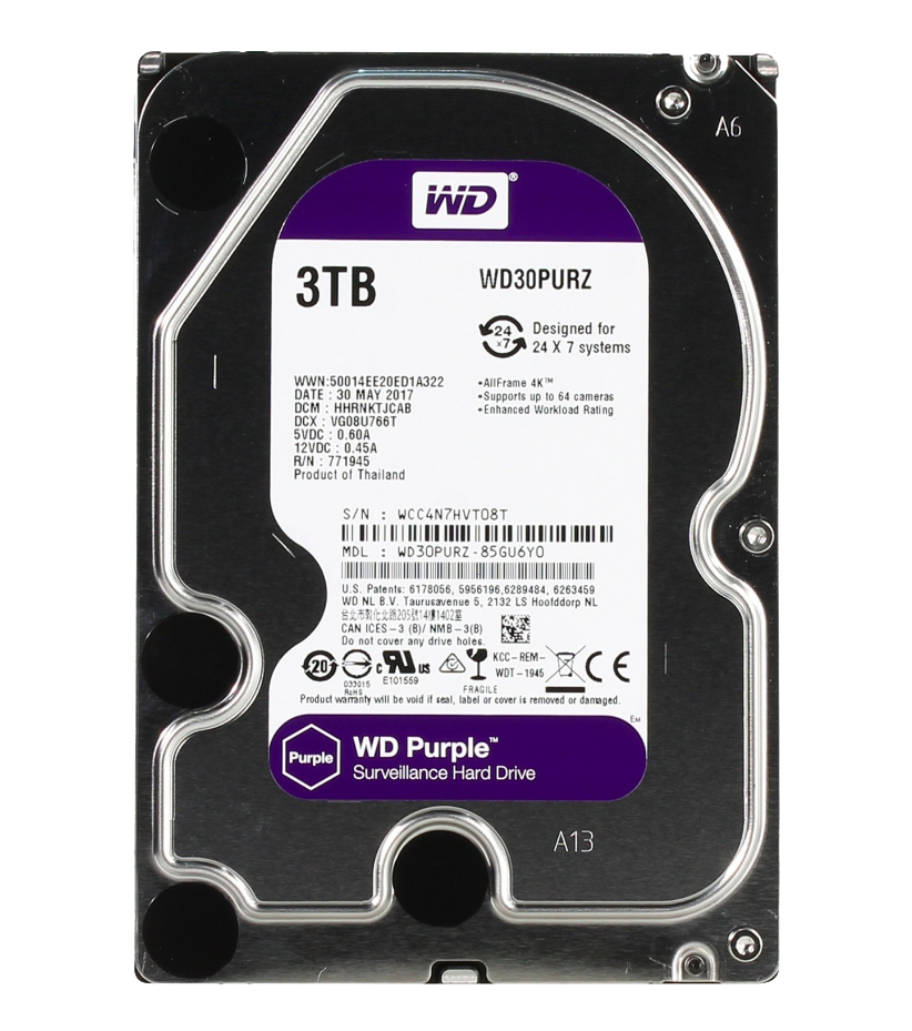 

Жесткий диск 3.5" 3Tb Western Digital Purple, SATA3, 64Mb, 5400 rpm (WD30PURZ)