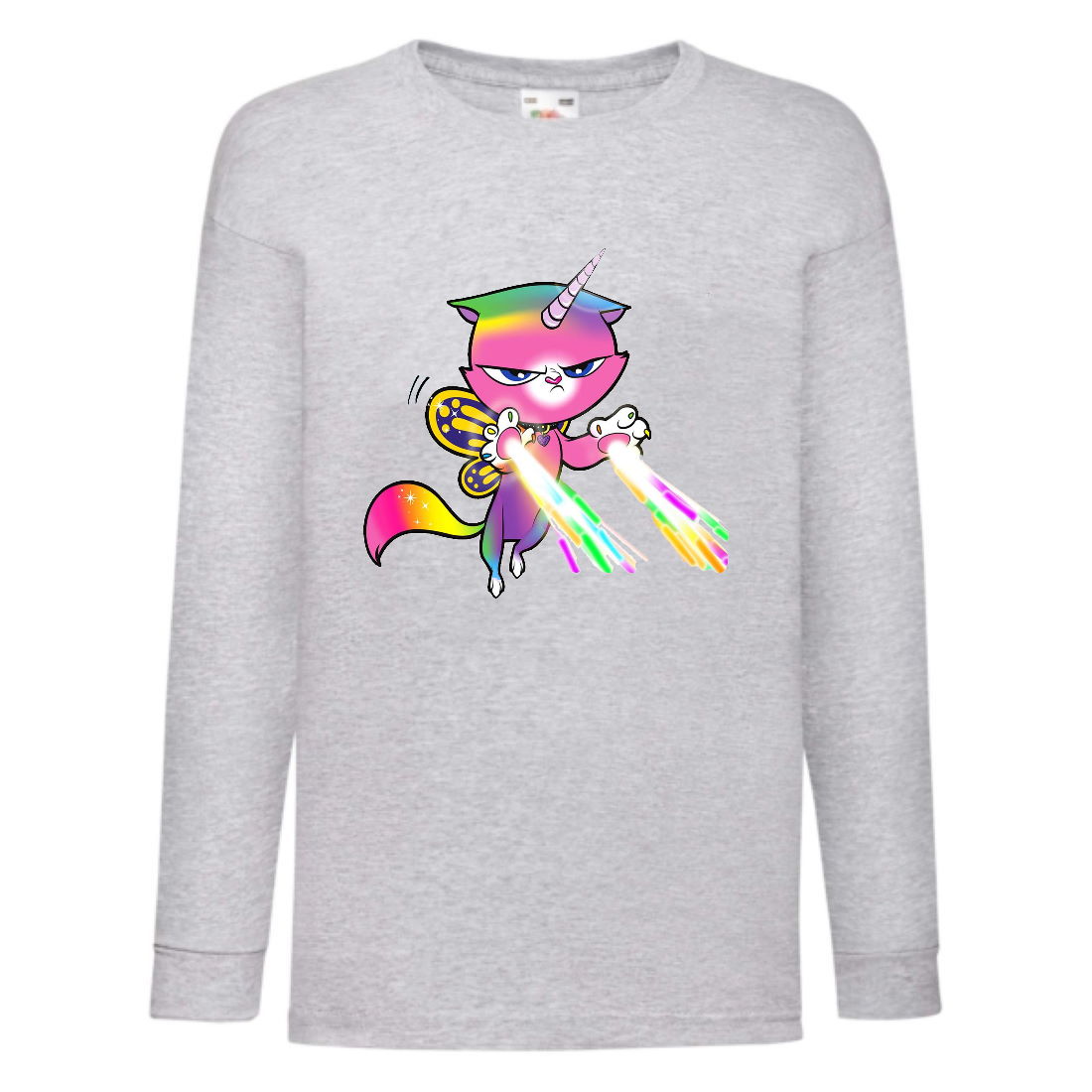 

Лонгслив реглан Радужная Кошка 002 (Rainbow Cat) серый (RNC gry 002) 116 см