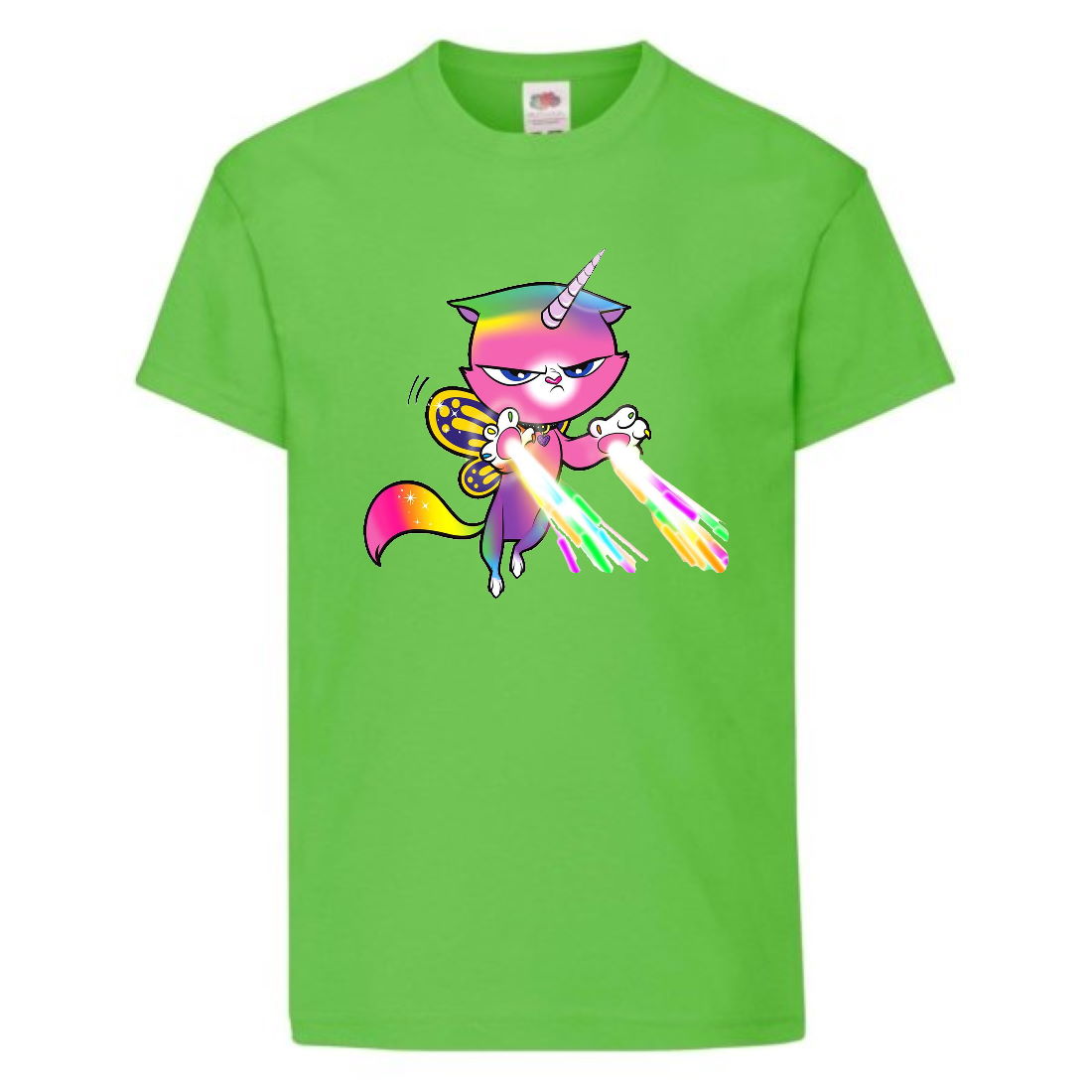 

Футболка детская Радужная Кошка 002 (Rainbow Cat) светлозеленая (RNC lgrn 002) 140 см