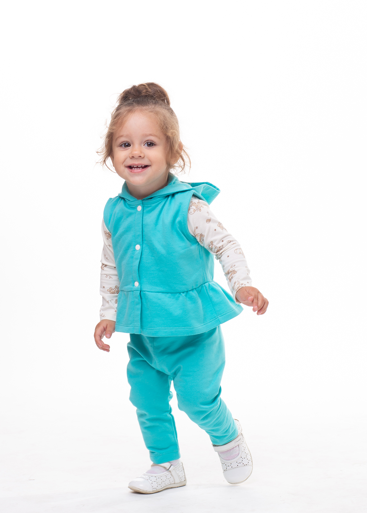 

Тройка для девочки Morekids 86 Комплект боди, штанишки, безрукавка с капюшоном (1019-86 )