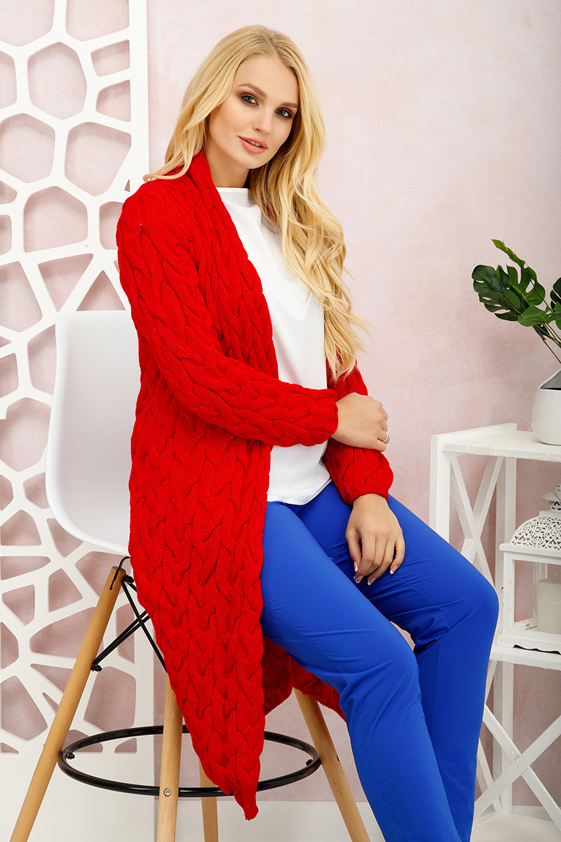

Кардиган вязанный длинный красный OneSize