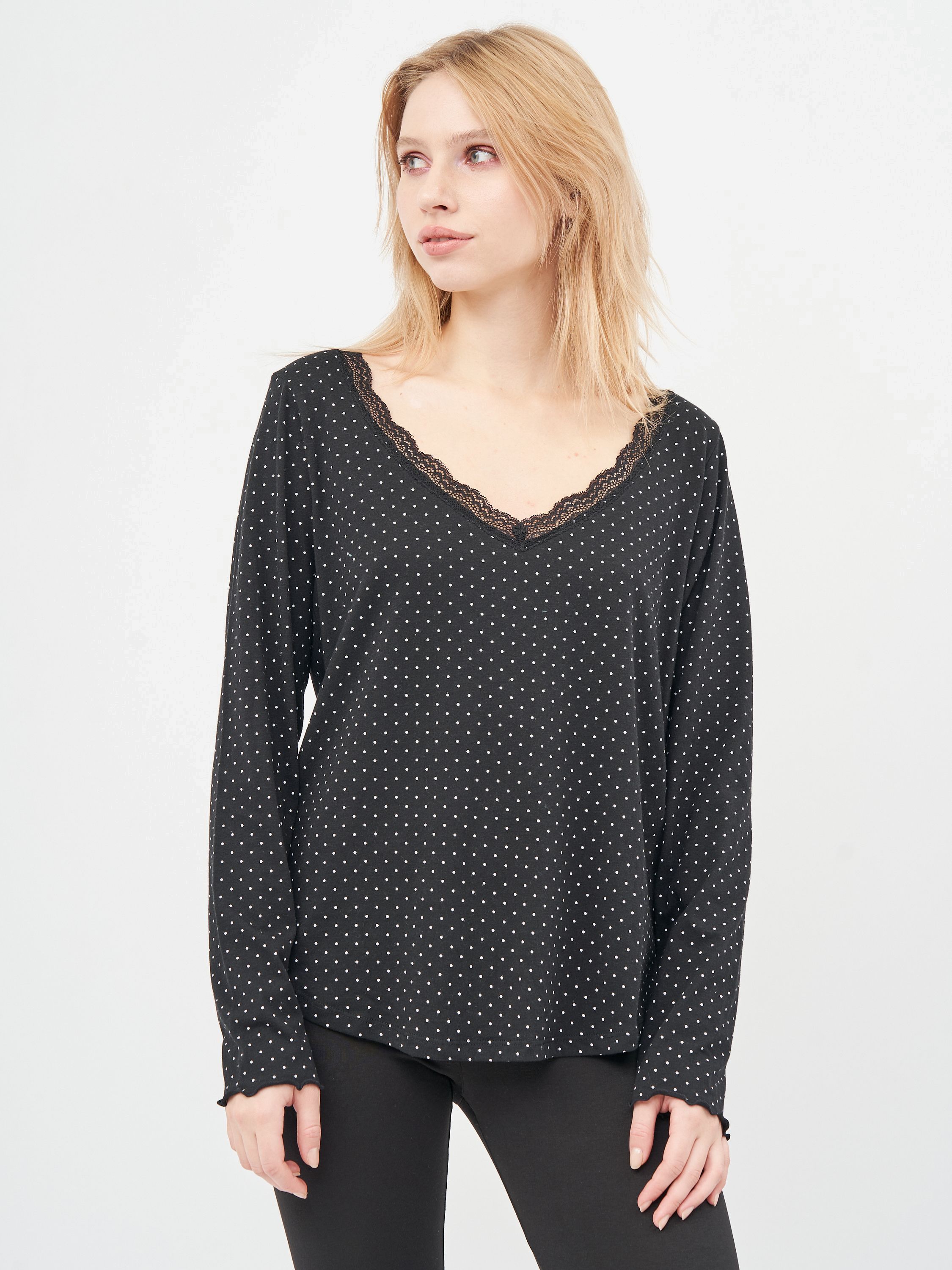 

Пижамный лонгслив H&M 7835070RP7 XL Черный в горошек