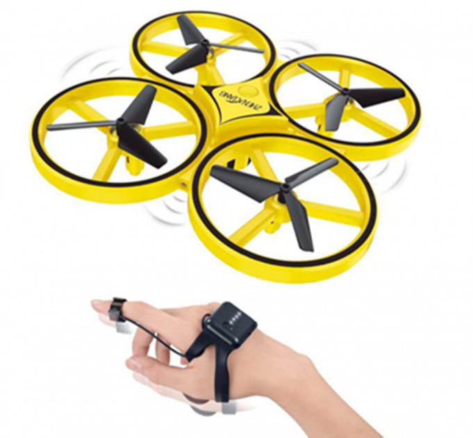 

Квадрокоптер дрон Tracker Drone Pro Original с сенсорным управлением на руку, жестами, ручной дрон, Жёлтый (MD-14255)