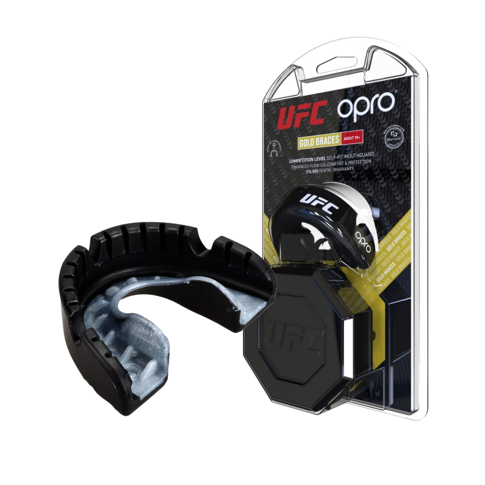 

Професійна капа для боксу на брекети OPRO GOLD BRACES UFC Senior Полімер Чорний (002262001)