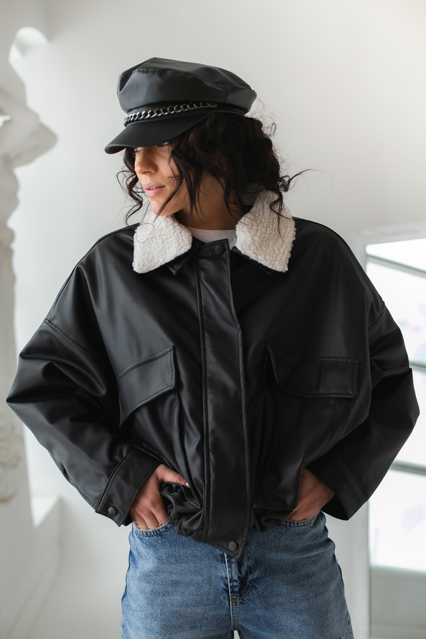 

Куртка-бомбер из кожзама G&M LX-10195809 L Размер цвет Черный