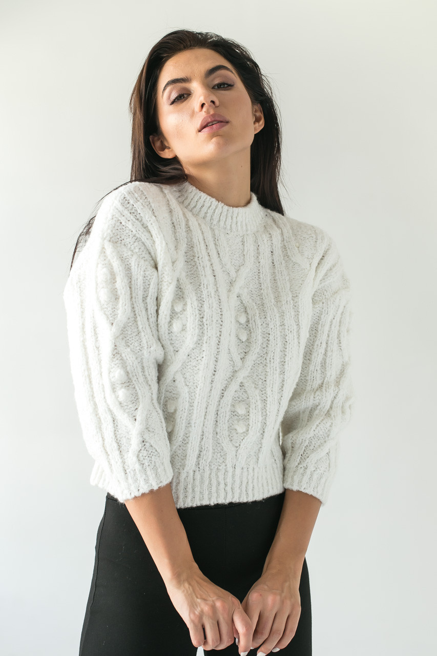 

Укороченный свитер фактурной вязки G&M LX-10165401 S Размер цвет Белый