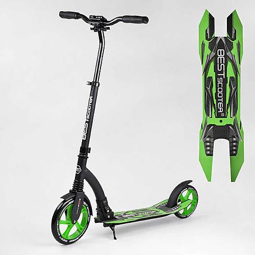 

Самокат двухколесный колеса PU, 1 амортизатор (черный с зеленым) Best Scooter (52266)