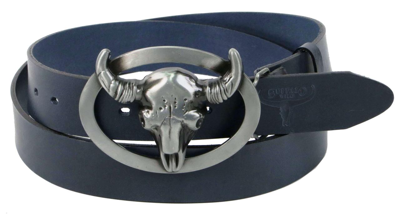 

Ремень мужской кожаный с бляхой Буйвол Buffalo Wild синий