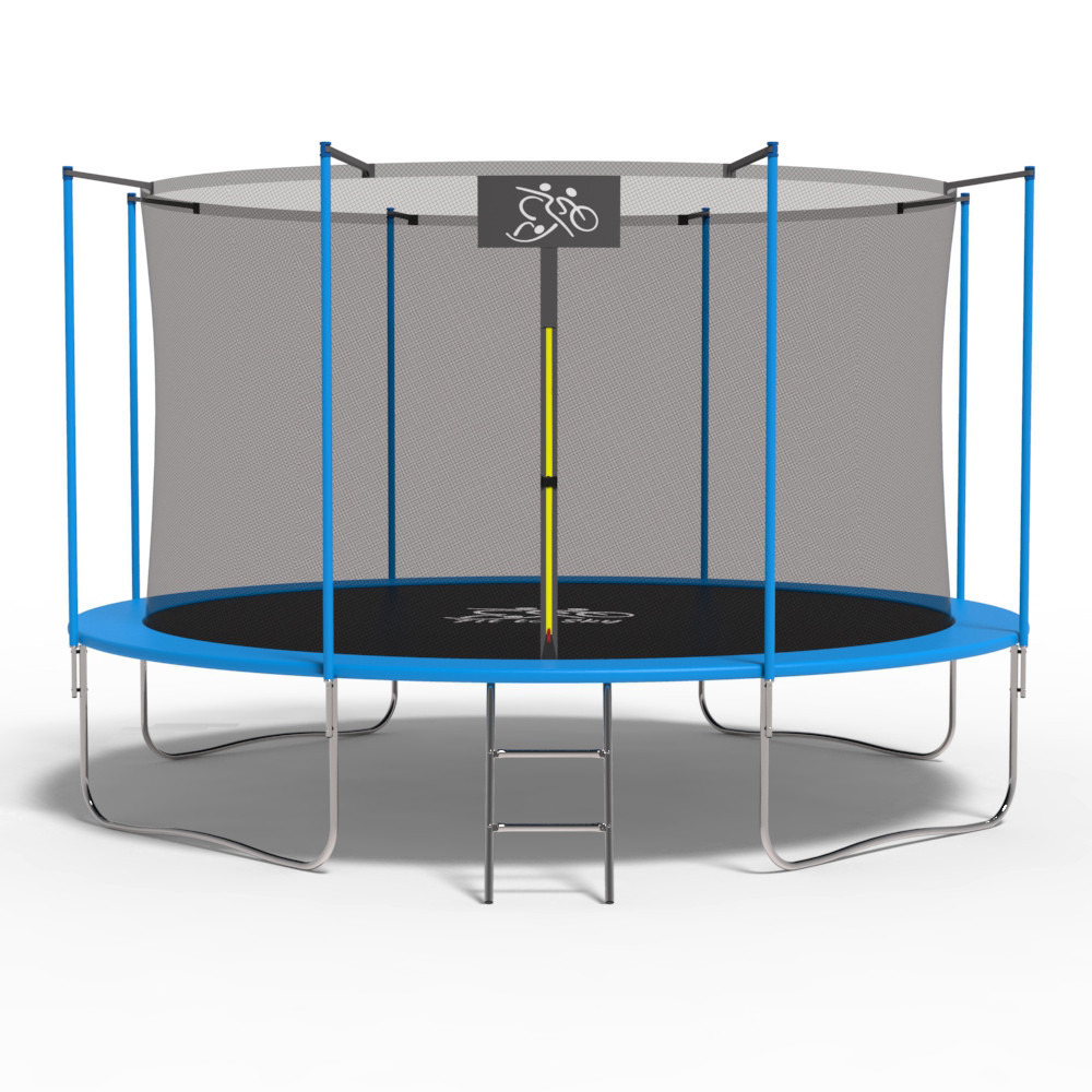 

Батут FitToSky 374 см внутренняя сетка лесенка синий