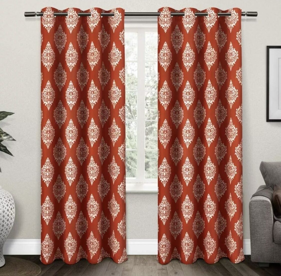 

Эксклюзивные домашние шторы Medallion Blackout Grommet Top Curtain Panel пара, 2шт 52x84, крассные