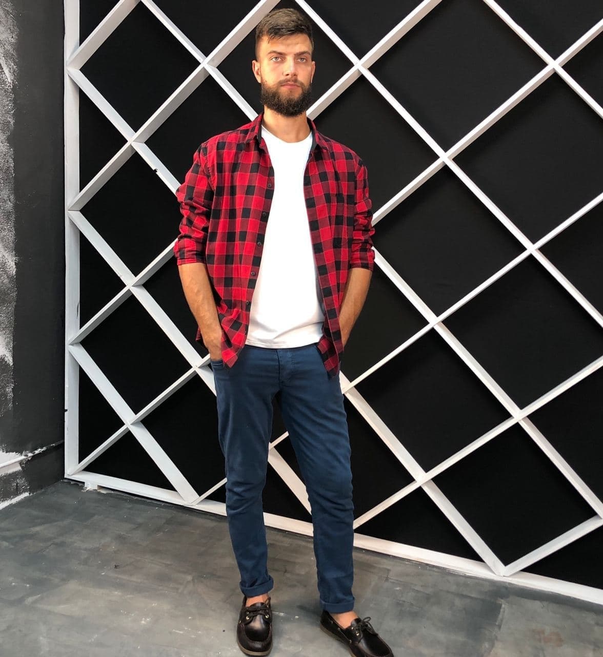 

Мужская Рубашка Casual line Gi XL Бордо-черный Gi-07