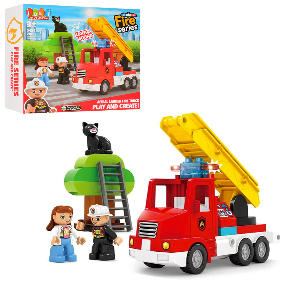 

Конструктор пожарная машина JDLT 5421 фигурки, дерево, кот, 20 деталей