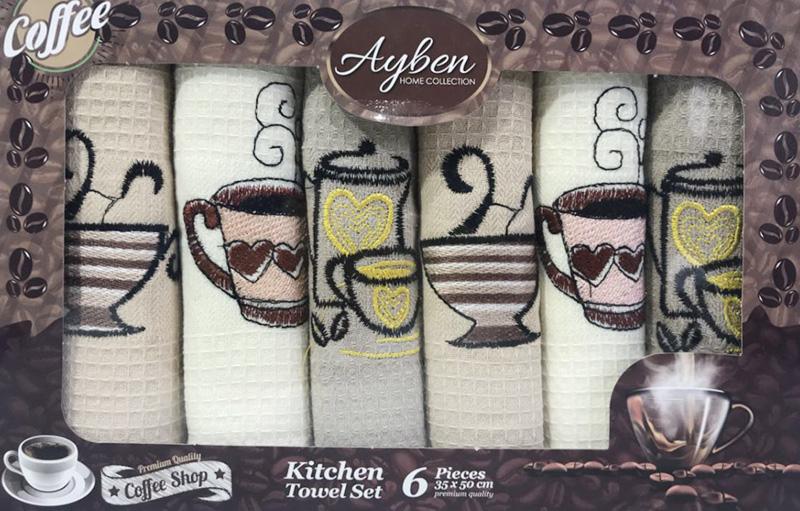 

Набор 6 кухонных полотенец Ayben M4813 35х50, вафельные