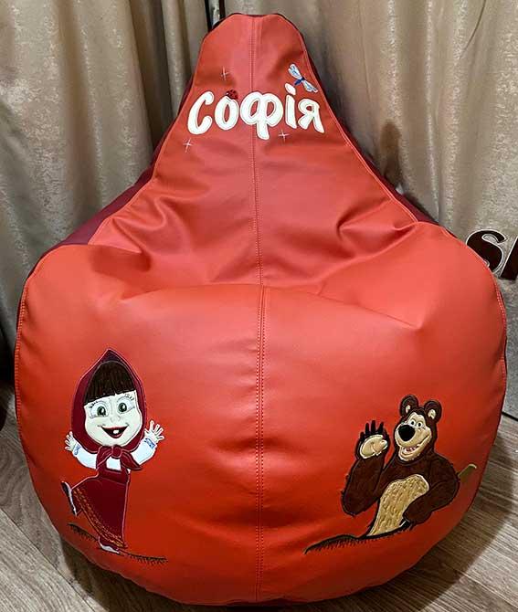 

Кресло-мешок груша sportkreslo Машенька с именем Софія 110*130см экокожа коралловый с бордовым