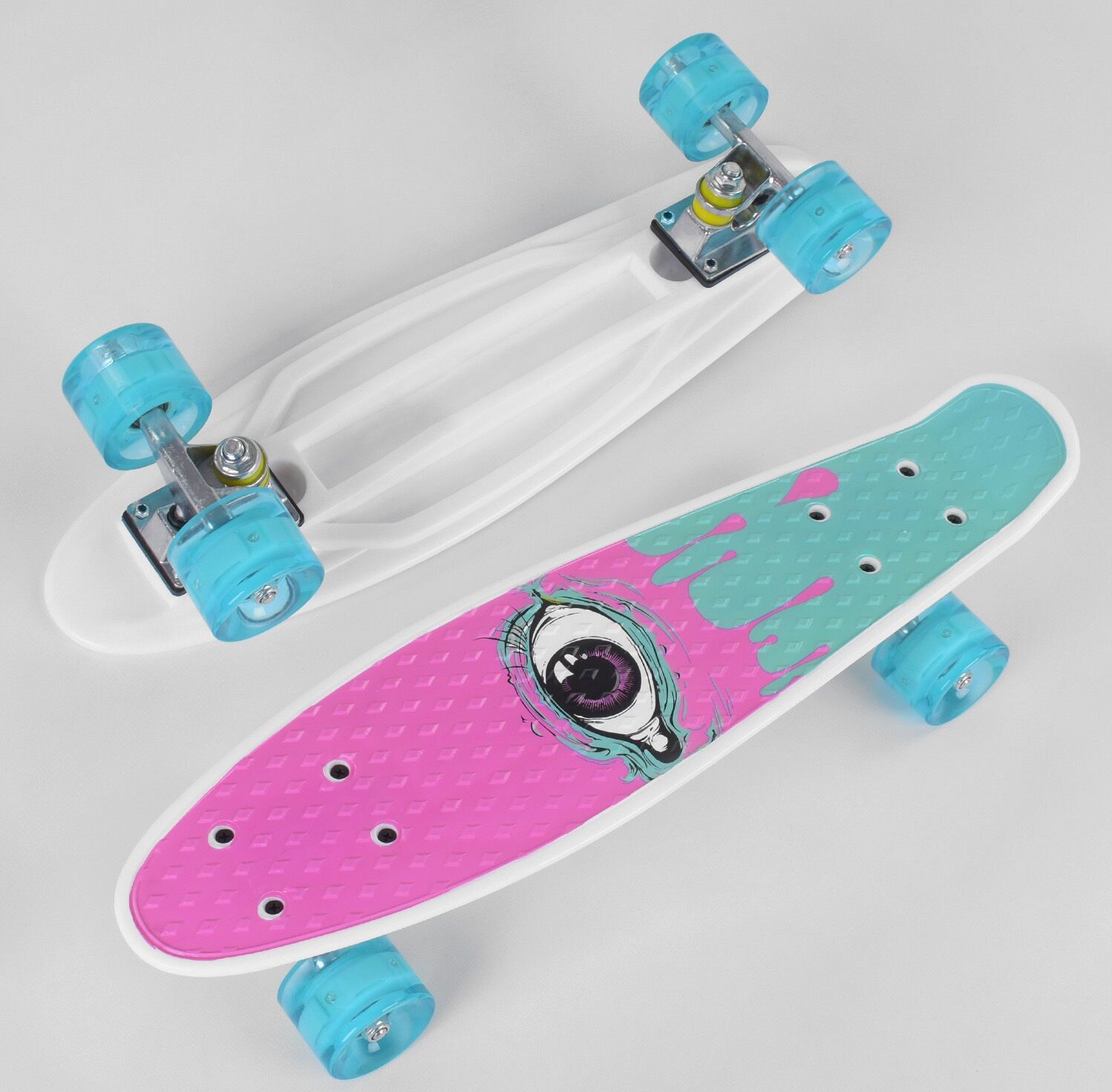 

Скейт пенни борд Best Board S 29707 Колеса с подсветкой Полиуретан Дека 55 см для фрирайда Бирюзоый-розовый
