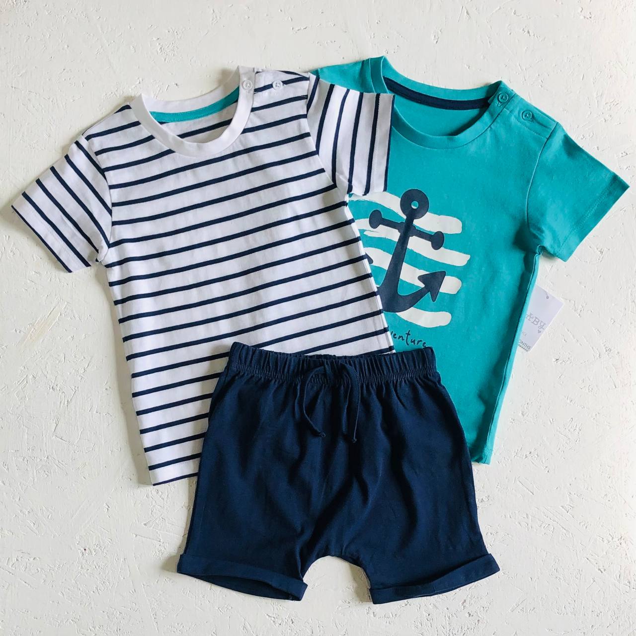 

Комплект (футболка 2 шт + шорты) Matalan S2812286-2 18-24М 86-92 см Бирюзовый с белым и синим (S2812286-2-18-24)