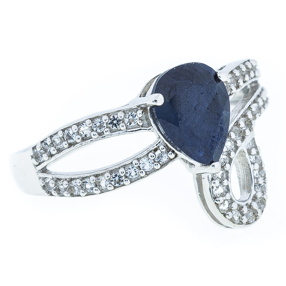 

Срібна каблучка 925 проби 3,03 гр. з індійським сапфіром класу AA та білими топазами 1,94 карат BoutiqueTV розмір 18.0