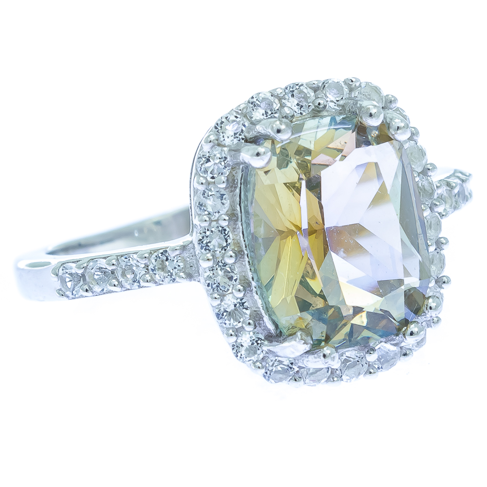 

Срібна каблучка 925 проби 3,33 гр. з жовтим містік топазом та білими топазами 2,75 карат BoutiqueTV розмір 17.5