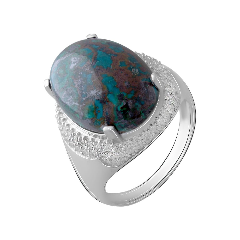 

Срібна каблучка 925 проби 6,69 г з арізонським шаттукітом та білими цирконами 12,512 карат Valentine розмір 17.5