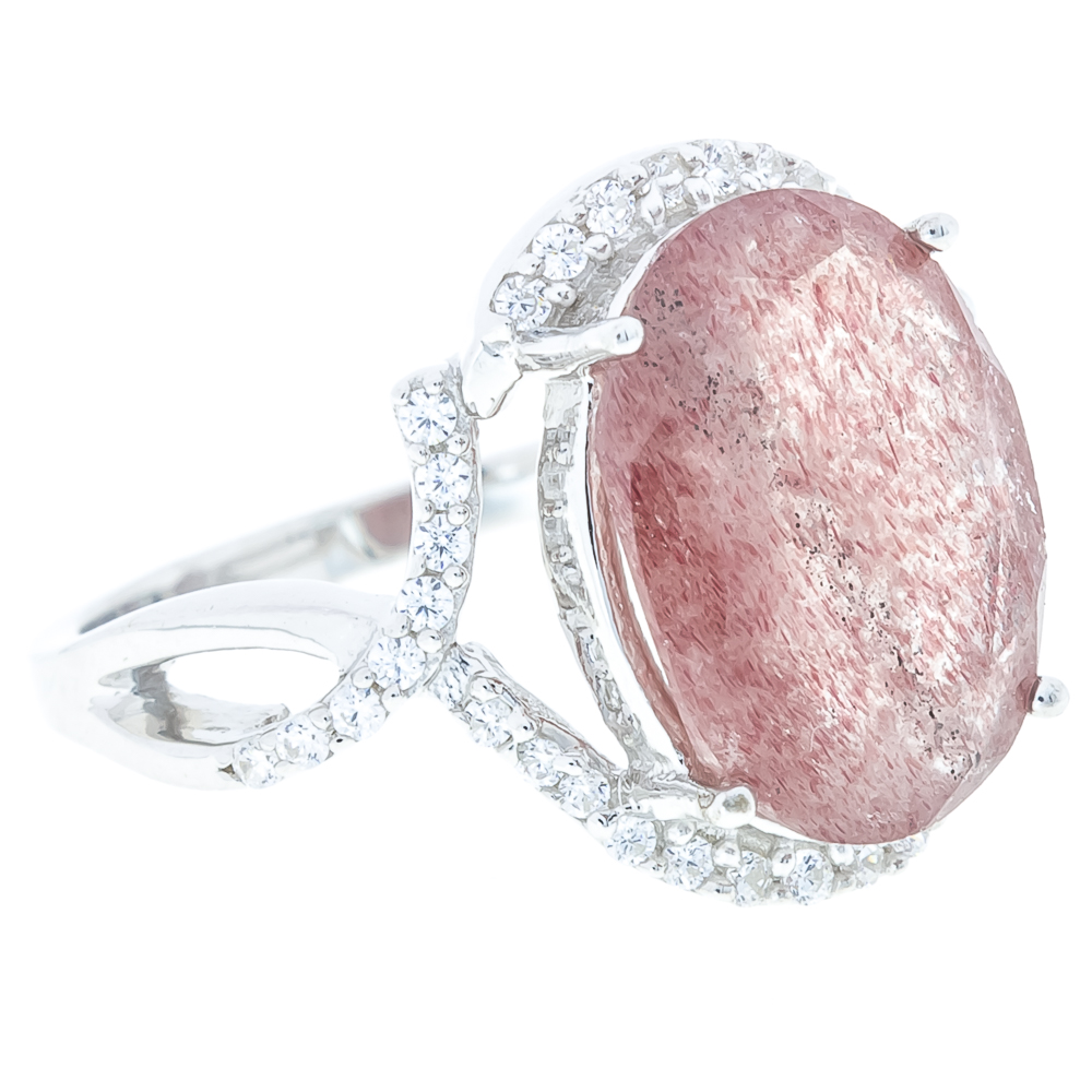 

Срібна каблучка 925 проби 4,44 гр з журавлиним кварцем з США та цирконами 5,54 карат Valentine розмір 18.0