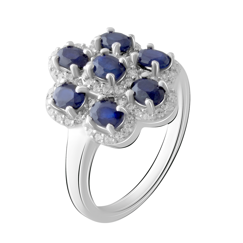 

Срібна каблучка 925 проби 4,52 г з сапфірами Канчанабурі класу AAАA та білими цирконами 2,284 карат BoutiqueTV розмір 17.5