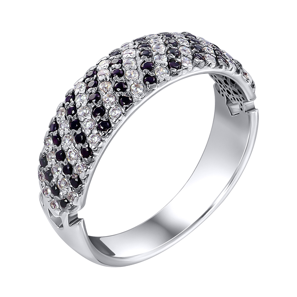 

Серебряное кольцо с черными и белыми фианитами 000119291 19.5 размера