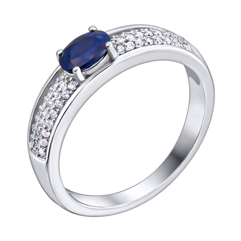 

Серебряное кольцо с сапфиром и фианитами 000117791 16.5 размера